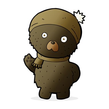 Çizgi film sevimli siyah ayı kış şapkası ve atkısı içinde