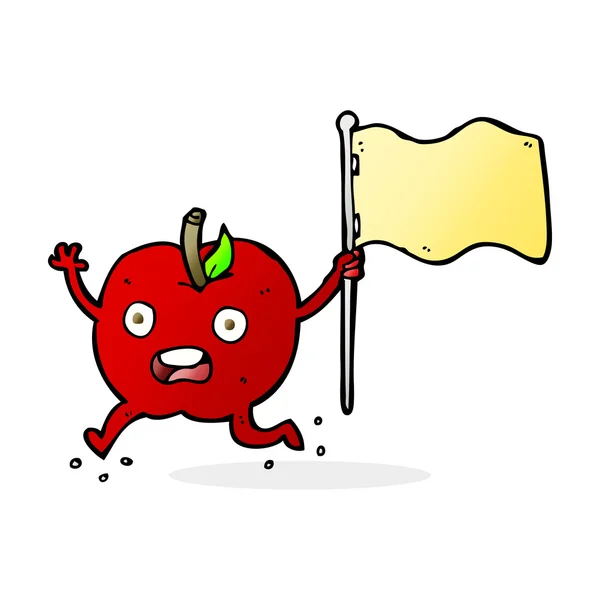 Cartone animato mela divertente con bandiera — Vettoriale Stock