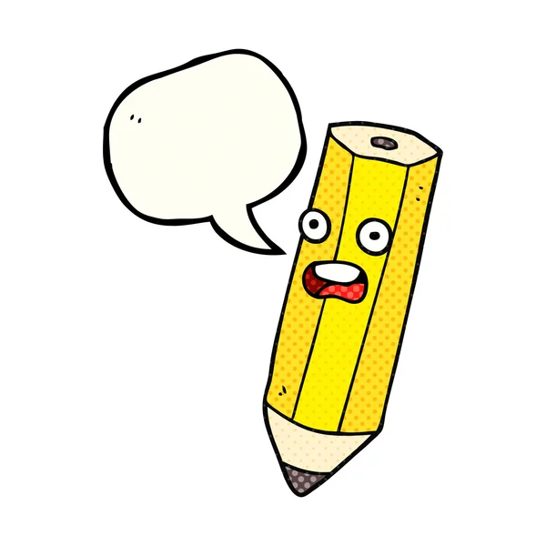 Happy comic speech bubble cartoon pencil — стоковый вектор