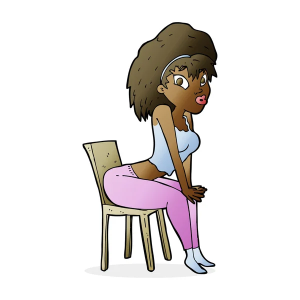 Cartoon vrouw poseren op stoel — Stockvector