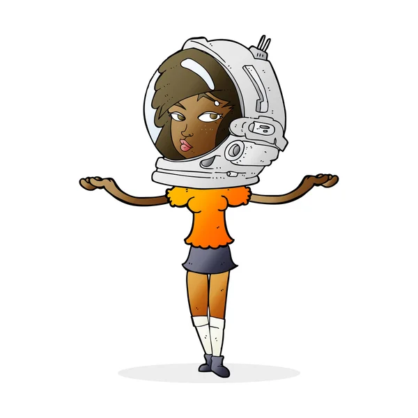Wanita kartun memakai helm luar angkasa - Stok Vektor
