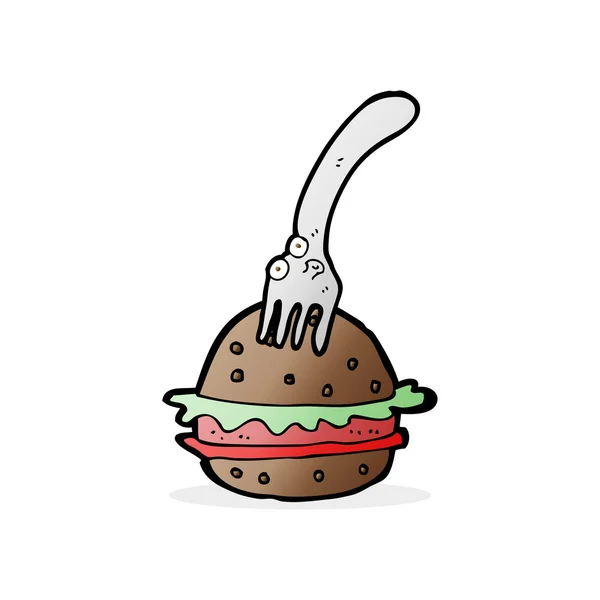 Tenedor de dibujos animados y hamburguesa — Vector de stock