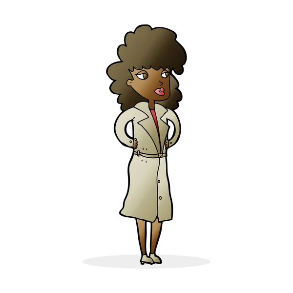 Cartoon vrouw in trenchcoat — Stockvector