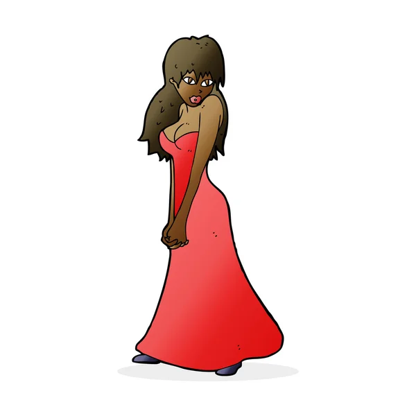 Dibujos animados mujer bonita en vestido — Vector de stock