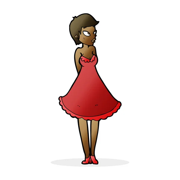 Cartoon mooie vrouw in jurk — Stockvector