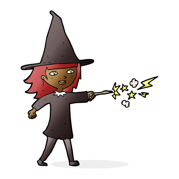 Cartoon witch girl casting spell — Stock Vector