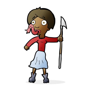 Dilini mızrakla çıkaran çizgi filmdeki kadın.