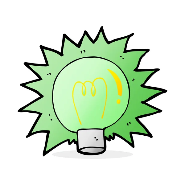 Dessin animé clignotant ampoule verte — Image vectorielle