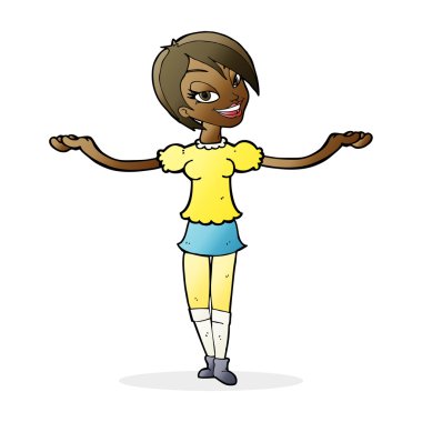 Çizgi filmdeki kadın açık el hareketi yapıyor.