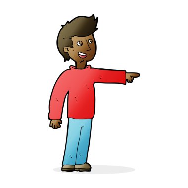 Çizgi film mutlu adam işaret ediyor ve gülüyor