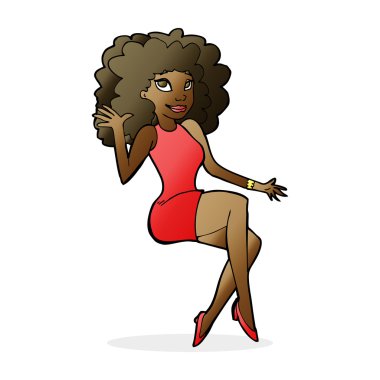 Oturan kadın el sallıyor.