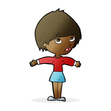 Açık kollu çizgi film kadını.