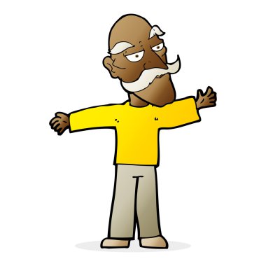 Çizgi film ihtiyarı kollarını açıyor.