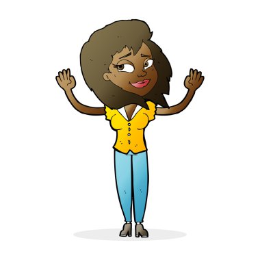 Çizgi filmdeki kadın pes ediyor.