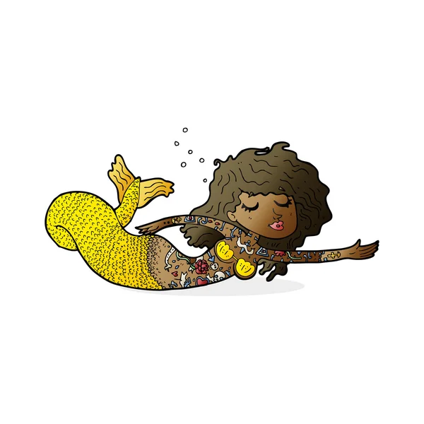 Cartoon mermaid covered in tattoos — Stock Vector