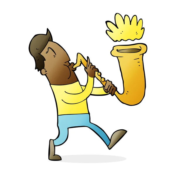 Dessin animé homme soufflant saxophone — Image vectorielle