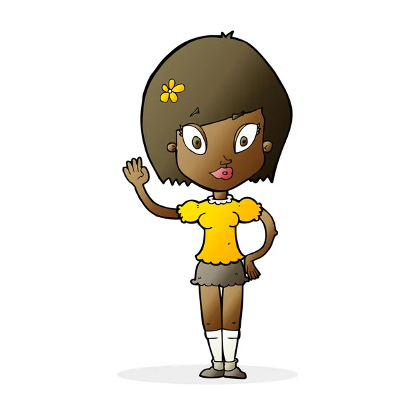 Dibujos animados chica bonita saludando — Archivo Imágenes Vectoriales