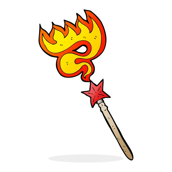 Cartoon magic wand casting fire spell — Stock Vector