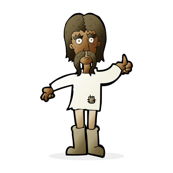 Dessin animé hippie homme donnant pouces jusqu'à symbole — Image vectorielle