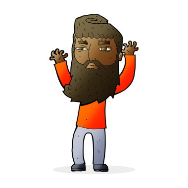 Çizgi film sakallı adam kollarını sallıyor.