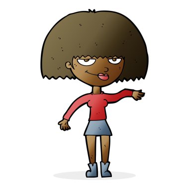 Çizgi filmdeki kendini beğenmiş kadın kibirli hareketler yapıyor.