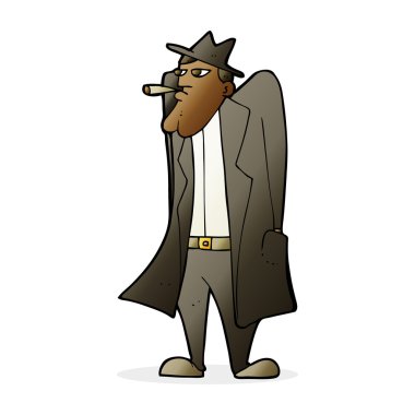 Çizgi filmci şapkalı ve trençkotlu