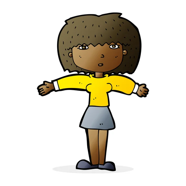 Cartoon vrouw shrugging schouders — Stockvector