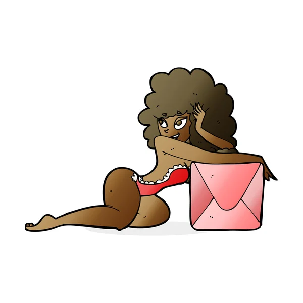 Cartoon pin up mulher com caixa —  Vetores de Stock