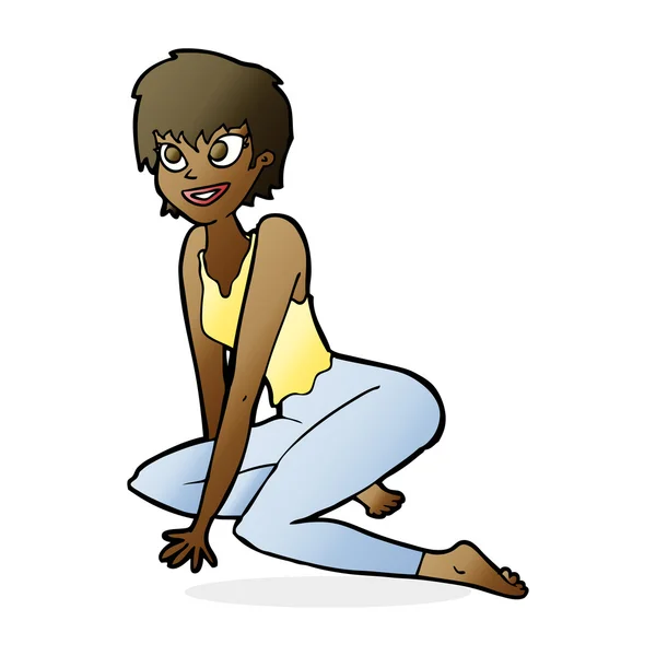 Dibujos animados mujer feliz sentado en el suelo — Vector de stock