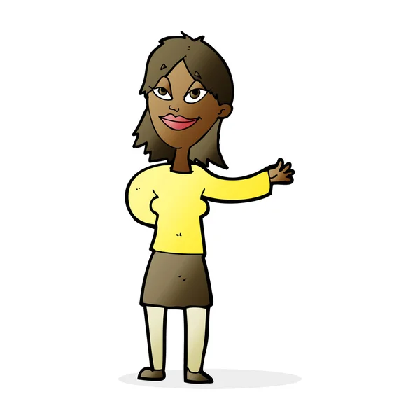 Mujer de dibujos animados gesto para mostrar algo — Archivo Imágenes Vectoriales