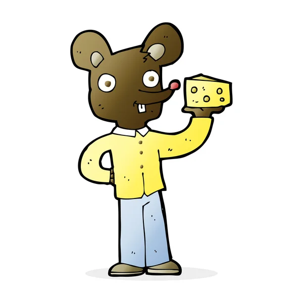 Cartoon mouse holding cheese — Stock Vector