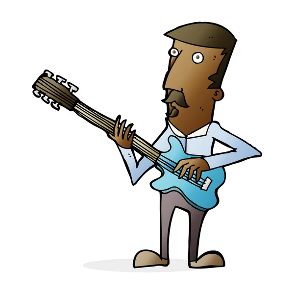 Cartoon man playing electric guitar — Stock Vector