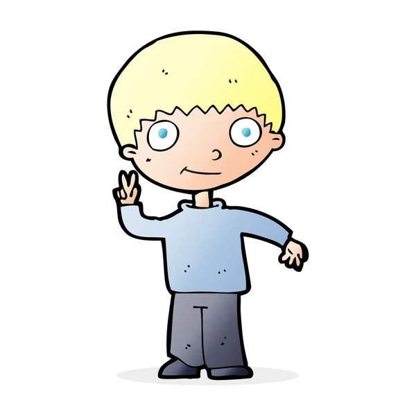 Cartoon boy giving peace sign — Stock Vector