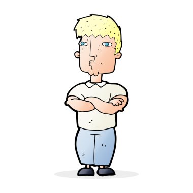 Çapraz kollu çizgi film adamı.