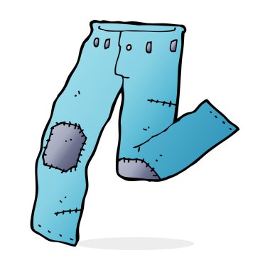 Çizgi film yamalı eski kot pantolon