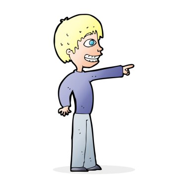 Çizgi filmci çocuk işaret ediyor.