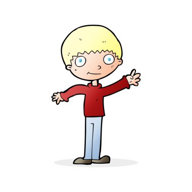 çizgi film mutlu el sallayan çocuk