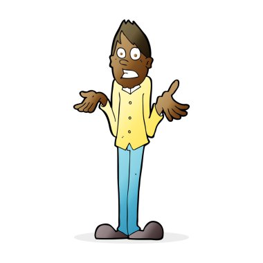 Çizgi filmdeki adam omuz silkiyor.