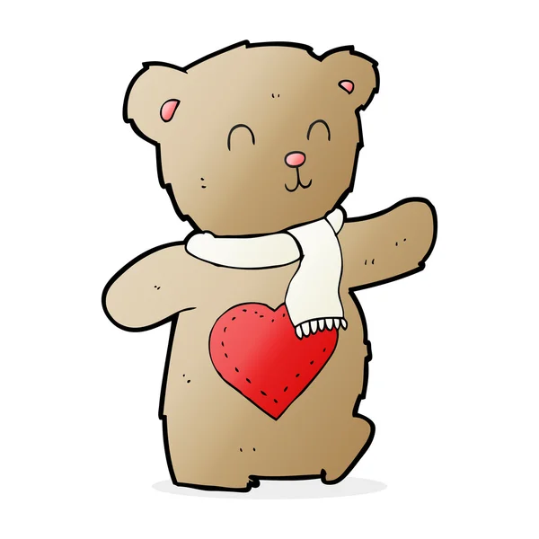 Cartoon teddy bear with love heart — Stock Vector