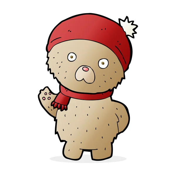 Cartoon teddybeer in winter muts en sjaal — Stockvector