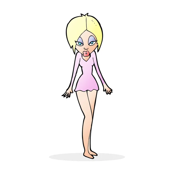 Wanita kartun dengan gaun pendek - Stok Vektor