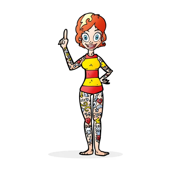 Cartoon mulher coberta de tatuagens — Vetor de Stock