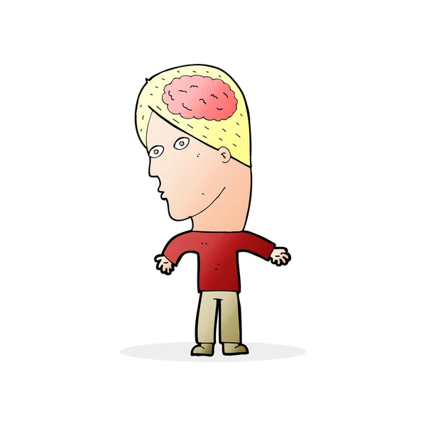 Hombre de dibujos animados con símbolo cerebral — Vector de stock
