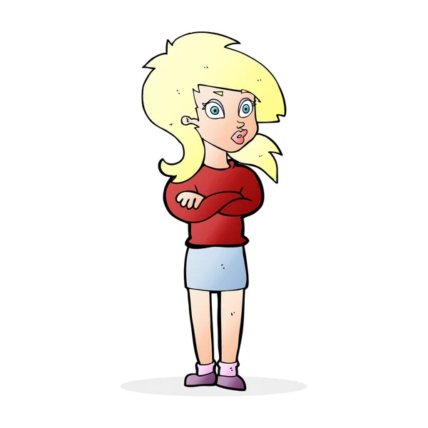 Mujer de dibujos animados con los brazos cruzados — Vector de stock