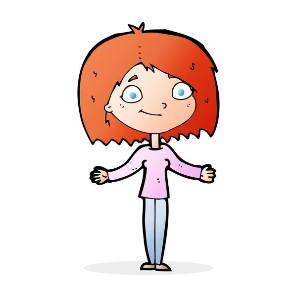 Cartoon vrouw shrugging schouders — Stockvector