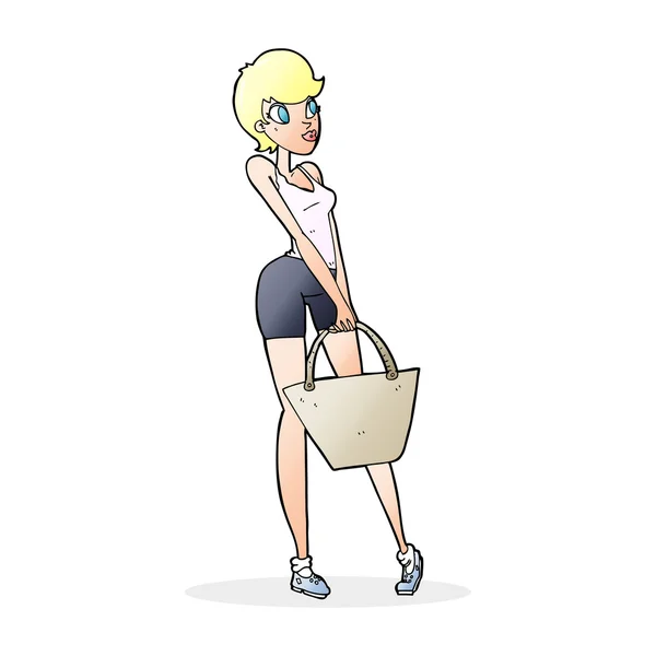 Dessin animé attrayant femme shopping — Image vectorielle