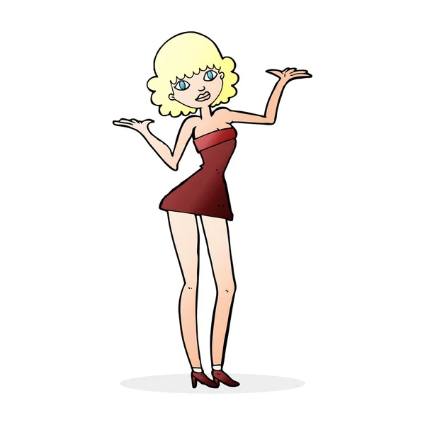 Mulher dos desenhos animados em vestido de cocktail —  Vetores de Stock