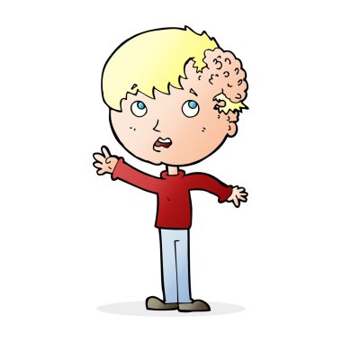 Kafasında büyüme olan çizgi film çocuğu.