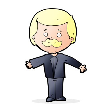 Kolları açık çizgi filmdeki bıyıklı adam.