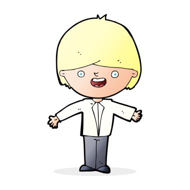 Çizgi filmdeki kolları açık mutlu çocuk